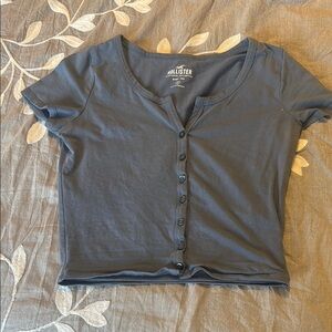 Hollister Women's Blueish-gray Button-Up Top